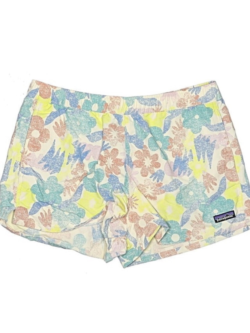 Patagonia Women's Floral Athletic Shorts - Pastel Blue, Yellow, Pink